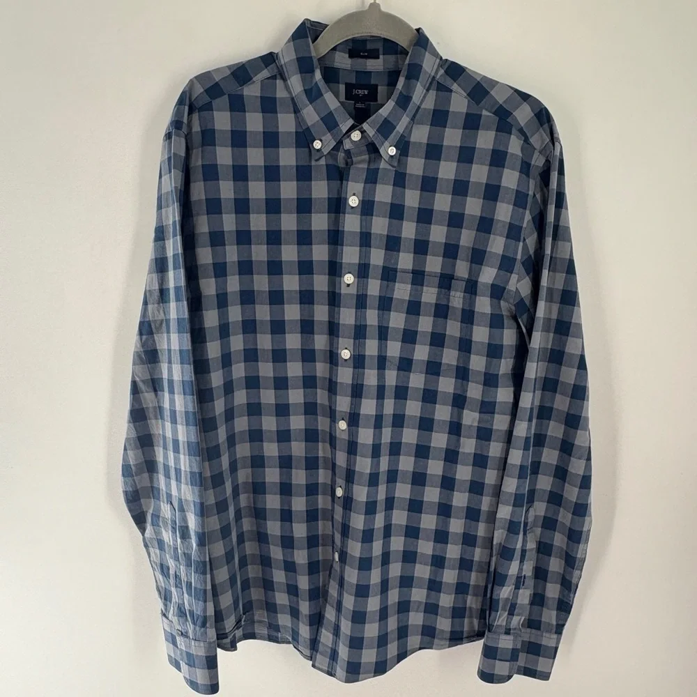 J. Crew Blue Checkered Men's button-down shirt